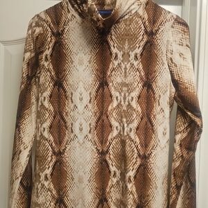 Apt. 9 Cream and Brown Snake Print Long Sleeve Top